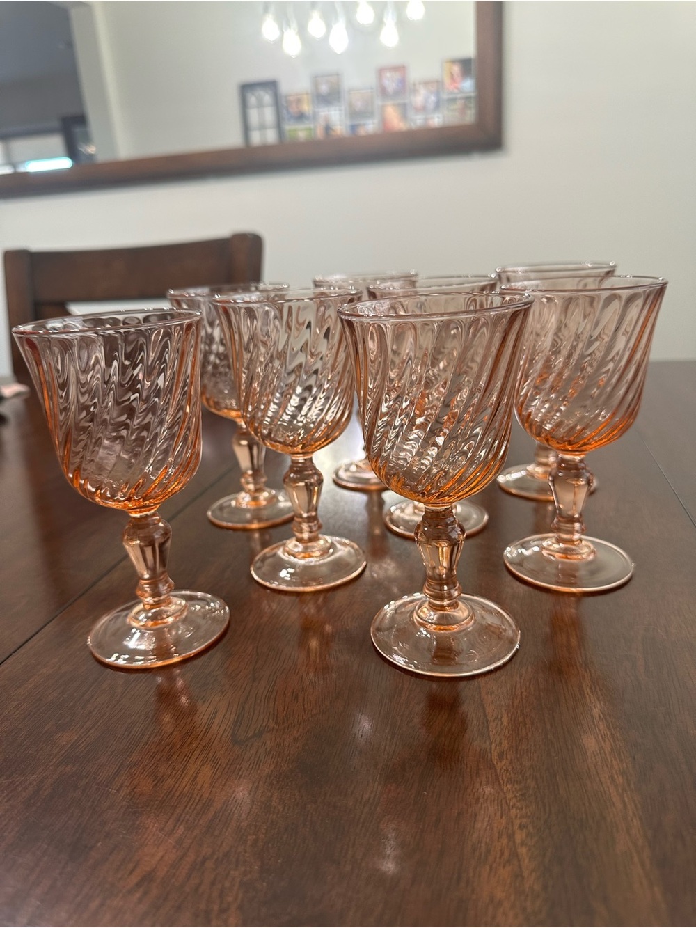 Vintage Arcoroc France "Rosaline" Pink Swirl Wine Glasses